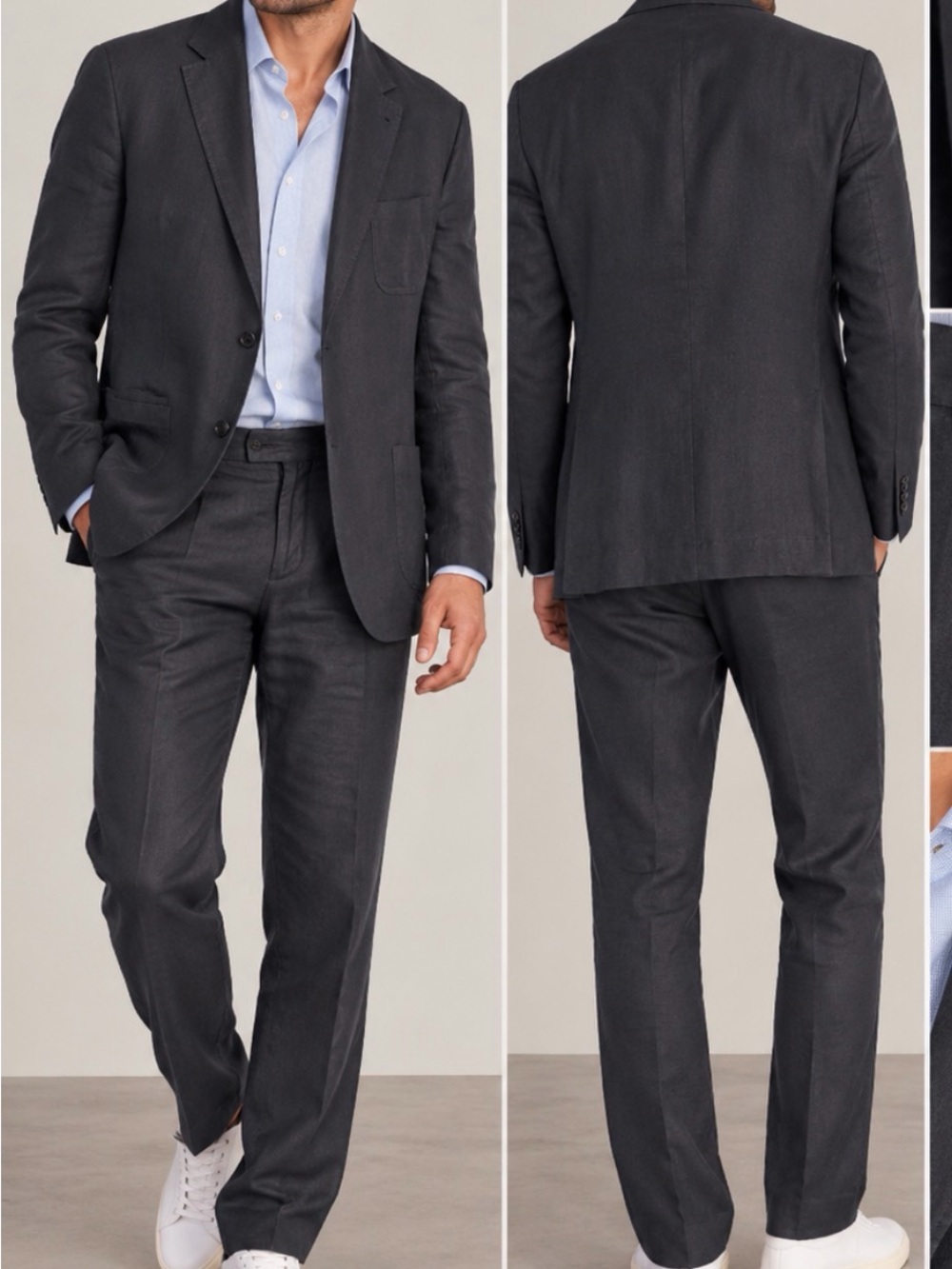 Massimo Dutti Menβs Charcoal Gray Two-Piece Linen-Blend Suit - Blazer & Trousers